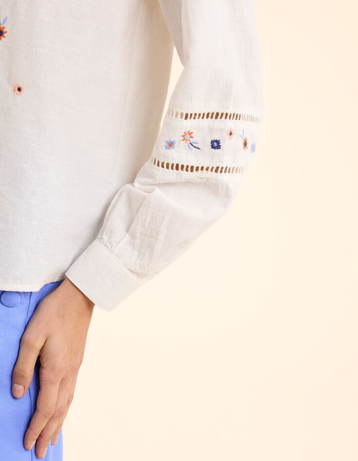 Off-white Bluse mit mehrfarbigen Blumen bestickt I.Code-6