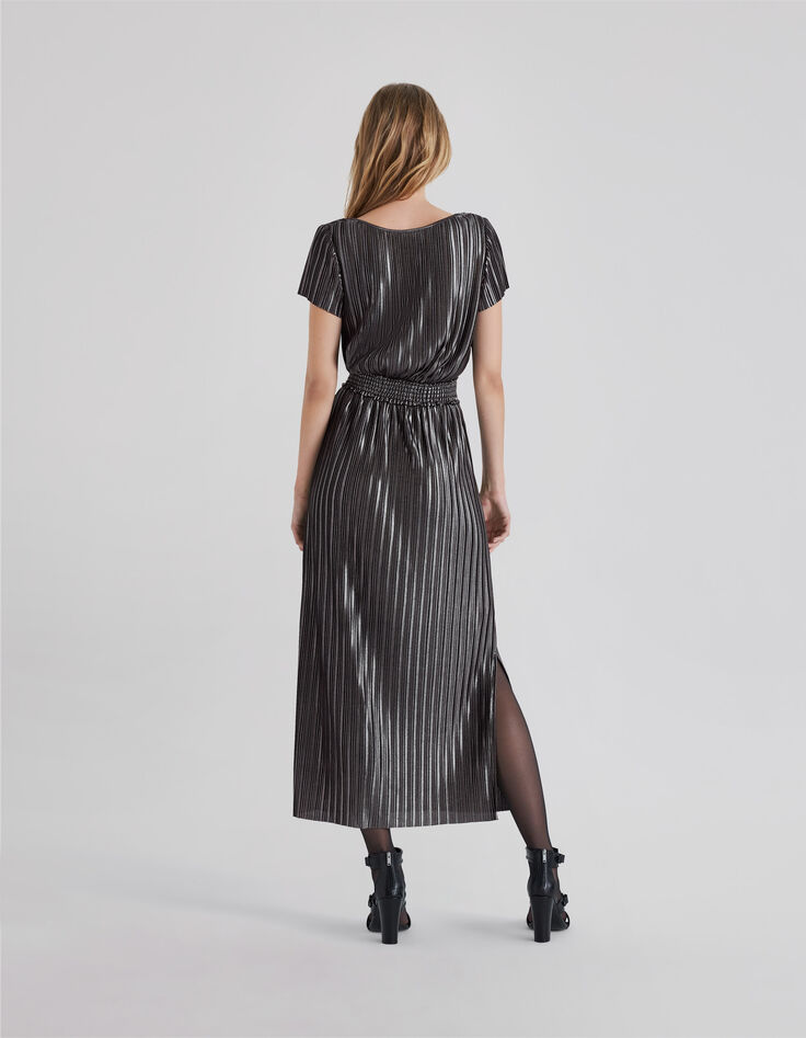 Langes silbernes Damen-Plisseekleid-3