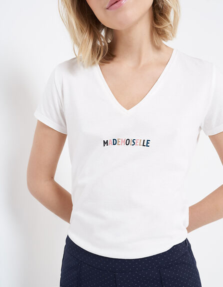Cremeweißes T-Shirt mit bunten Buchstaben I.Code