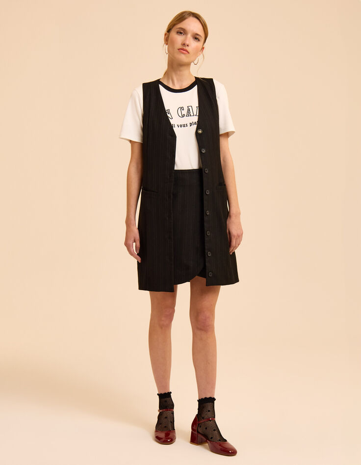 Falda corta de traje negra rayas I.Code-3