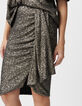 Asymmetrisch drapierter kurzer grauer Rock f&uuml;r Damen mit Metallpailletten-4