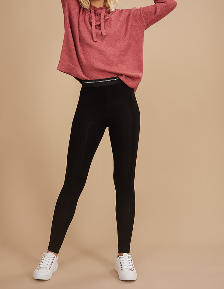 Schwarze Leggings mit gestreiftem Lurex-Gürtel I.Code-2