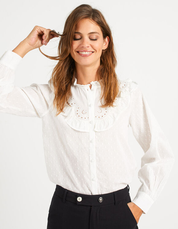 I.Code off-white blouse with embroidered dickey
