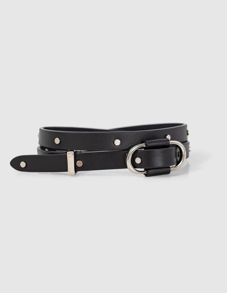 Zwarte leren riem glad leer met studs I.Code-4