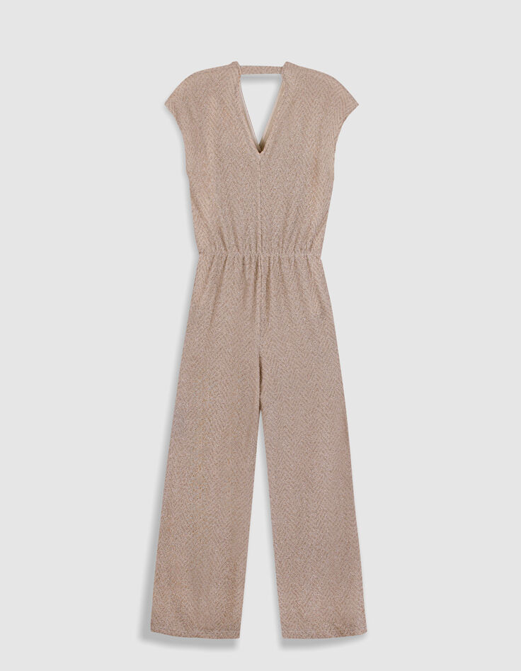 Beige Fischgr&auml;ten-Lurex-Hosenanzug f&uuml;r Frauen-8