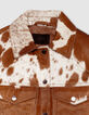 Veste courte en cuir marron motif vache Femme-8