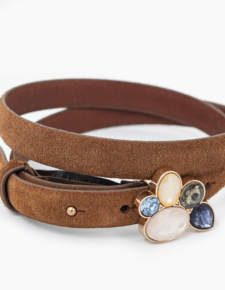 I.Code camel suede leather belt + decorative buckle-2