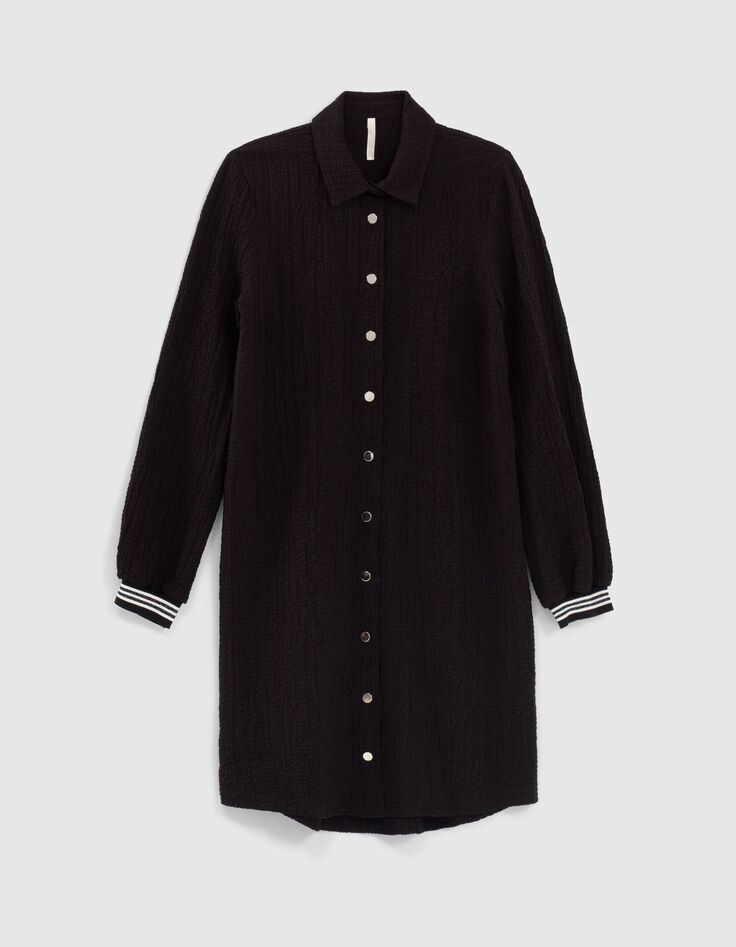 I.Code black seersucker press studded shirt dress-5