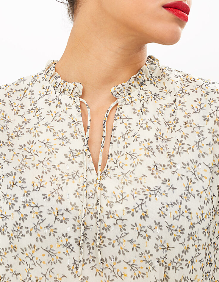 Cremeweißes Kleid mit Blätterprint I.Code-4 Cremeweißes Kleid mit Blätterprint I.Code-4
