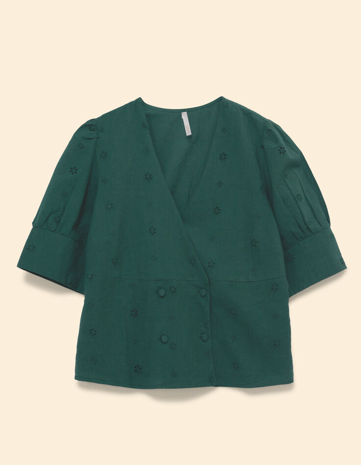 Top vert broderie anglaise boutonnage croisé I.Code-6 Top vert broderie anglaise boutonnage croisé I.Code-6