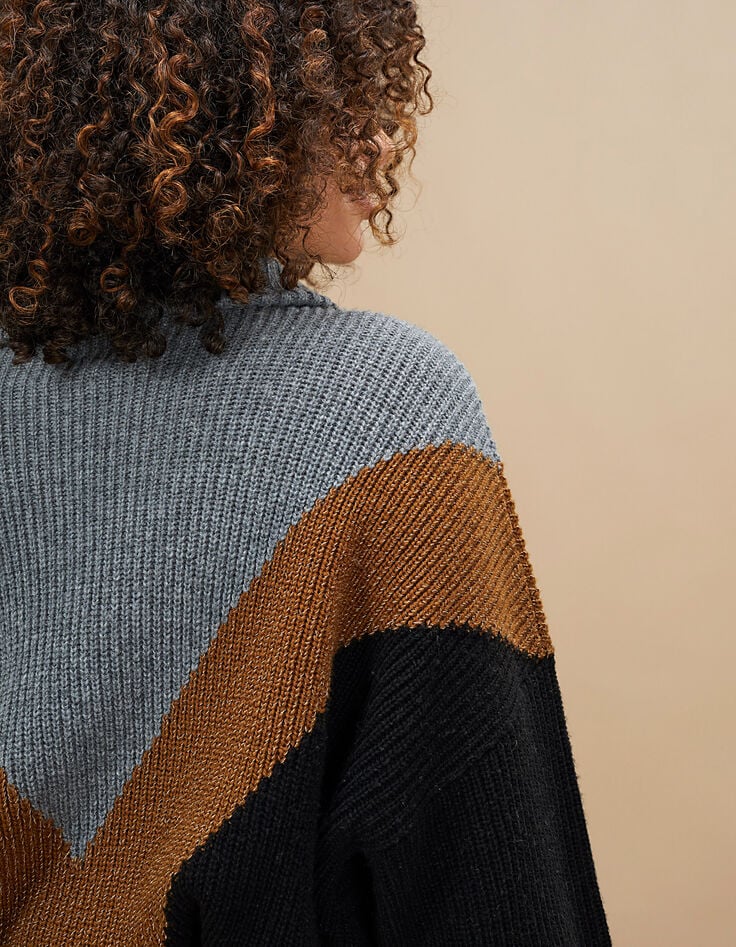 Pull noir, fauve, gris en tricot à col camionneur I.Code-2