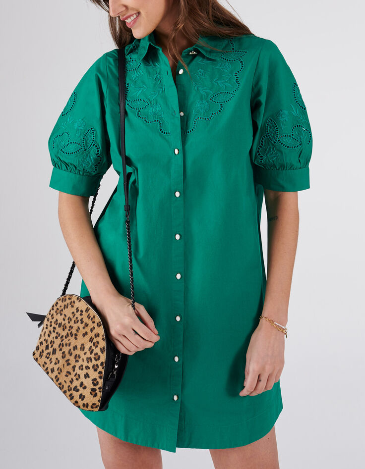 Robe chemise verte brodée I.Code-2