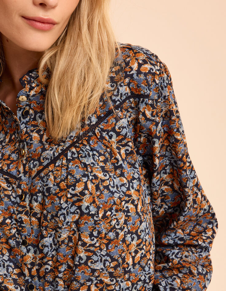 I.Code blue blouse with baroque flower print-4