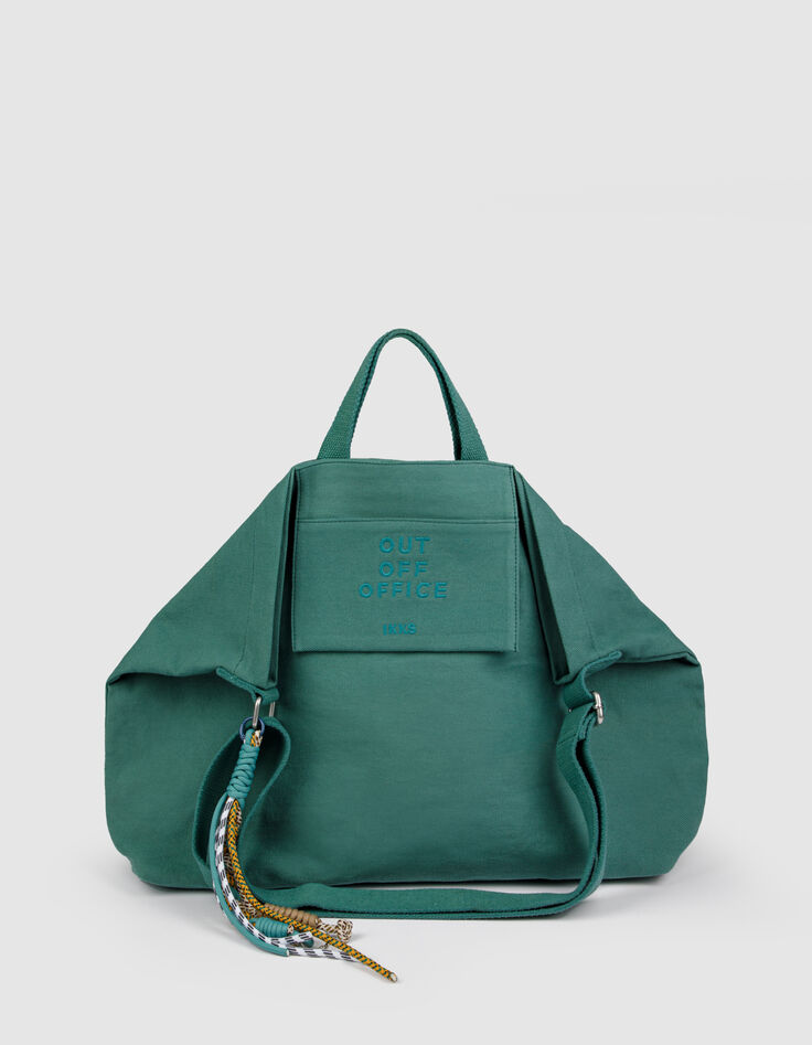 Gr&uuml;ne Damen-Totebag aus Segeltuch mit Stickerei-1