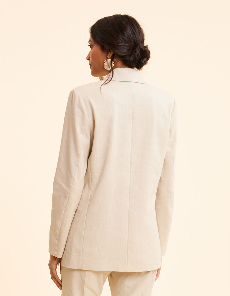 Chaqueta de traje con estampado de rayas de lúrex en color crudo I.Code-4