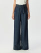 Blaue weite Damenjeans hoher Bund G&uuml;rtel-2