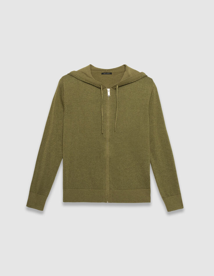 Khaki Damenstrickjacke Kapuze Lurex Fischgr&auml;ten hinten-5