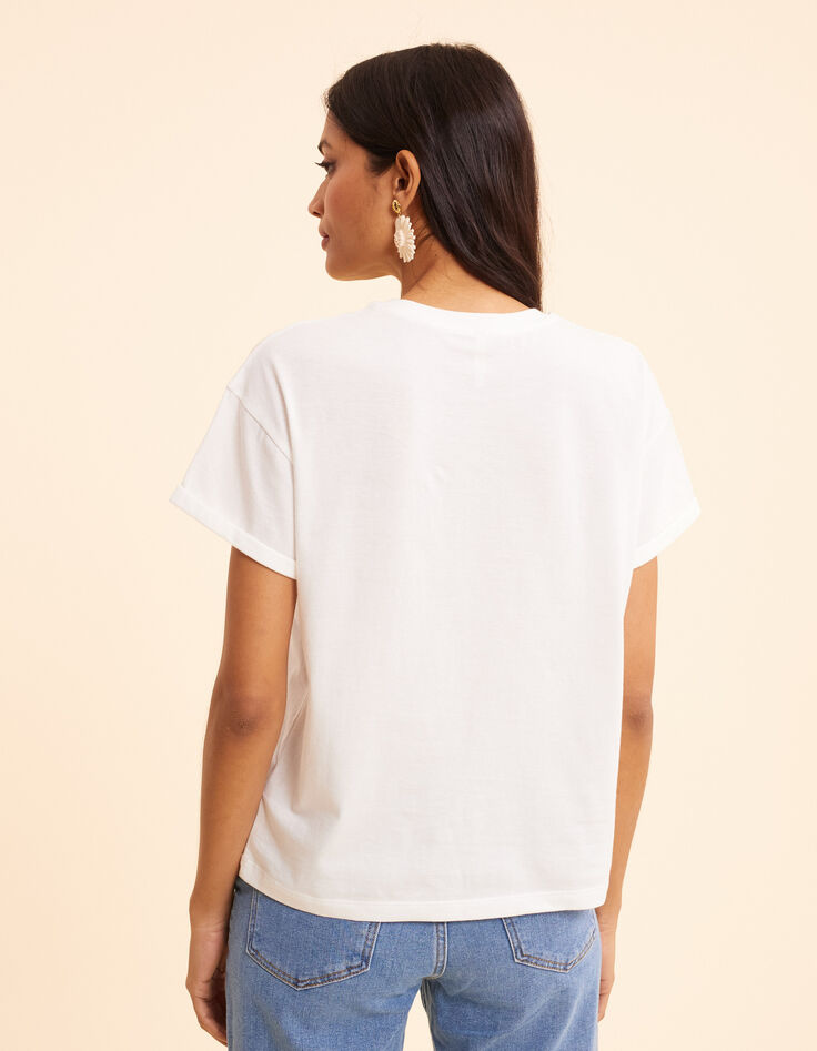 I.Code white short-sleeved T-shirt with striped palm trees-3