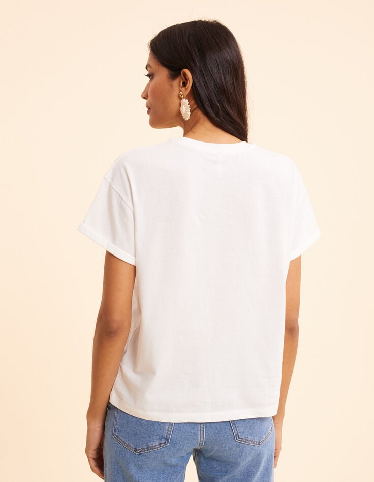 I.Code white short-sleeved T-shirt with striped palm trees-3 I.Code white short-sleeved T-shirt with striped palm trees-3