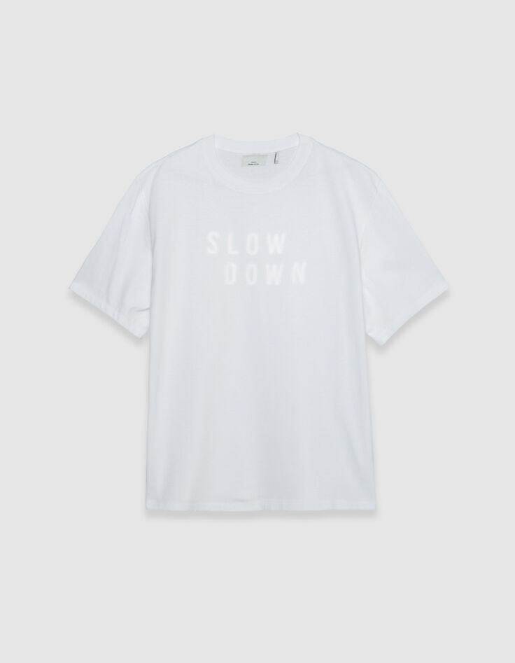 Camiseta con mensaje flocado de terciopelo blanco-6