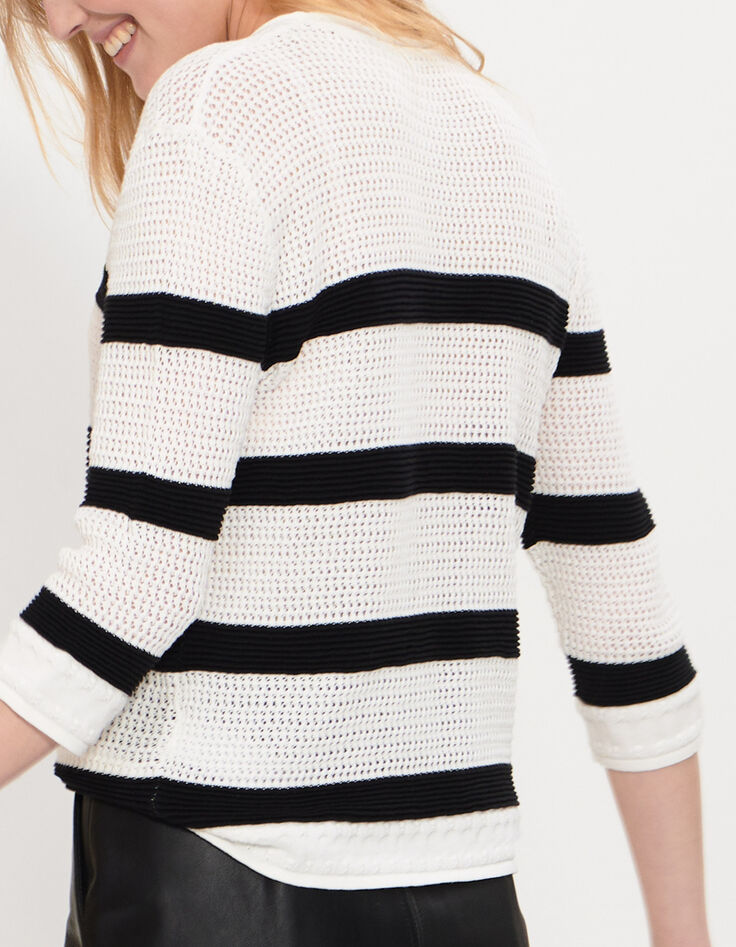 Pull marinière blanc cassé et noir tricot ajouré I.Code-4 Pull marinière blanc cassé et noir tricot ajouré I.Code-4