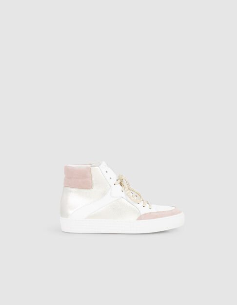 I.Code gold, white and pink leather trainers