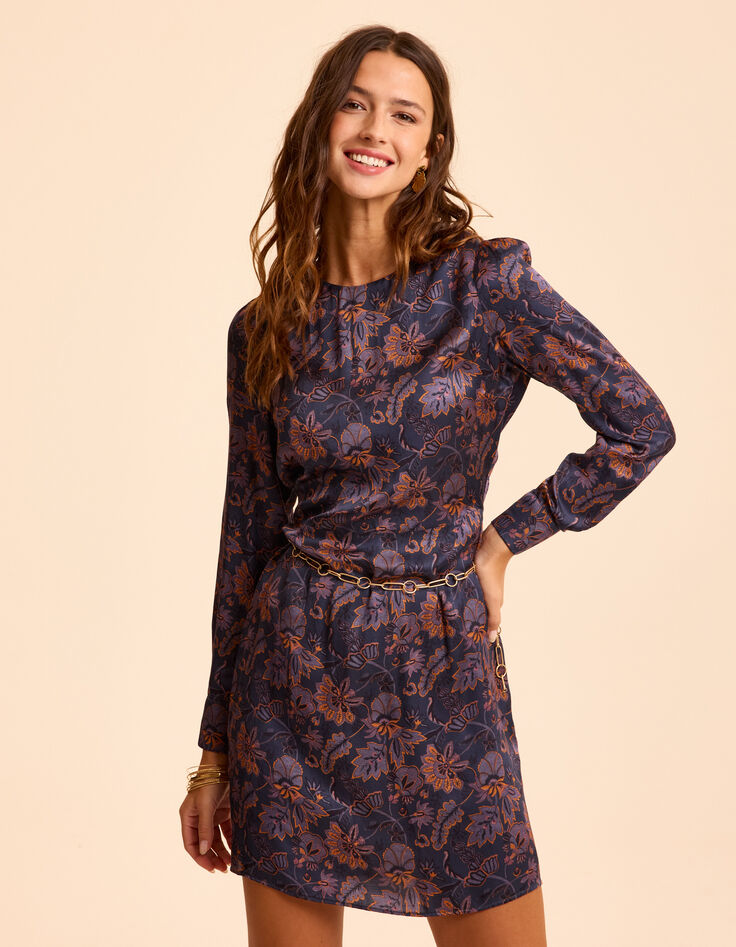 I.Code purple dress with scarf print-1