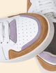 Baskets blanches cuir velours parme et camel I.Code-6