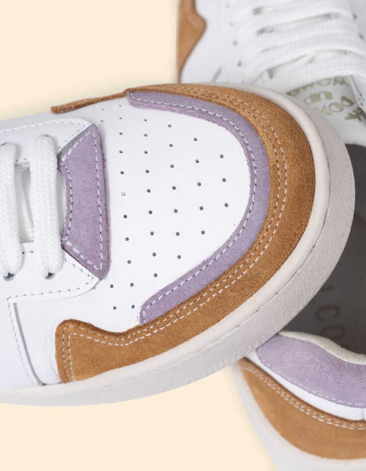 Baskets blanches cuir velours parme et camel I.Code-6