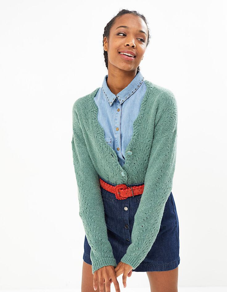 Cardigan amande en tricot ajouré I.Code-2 Cardigan amande en tricot ajouré I.Code-2
