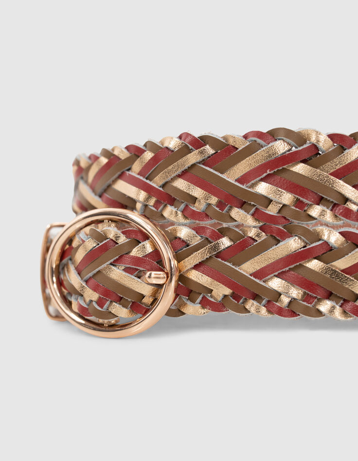 Ceinture dorée, fauve, rouge en cuir tressé I.Code-3