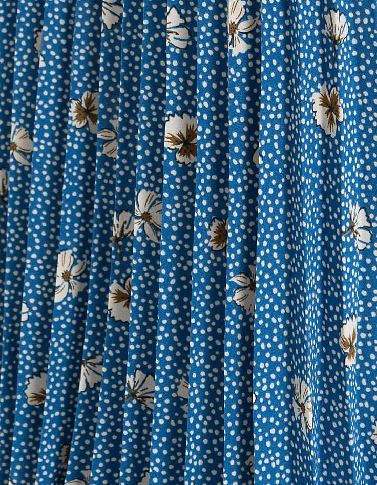 Top bleu imprimé fleurs et pois plissé dos I.Code-2 Top bleu imprimé fleurs et pois plissé dos I.Code-2