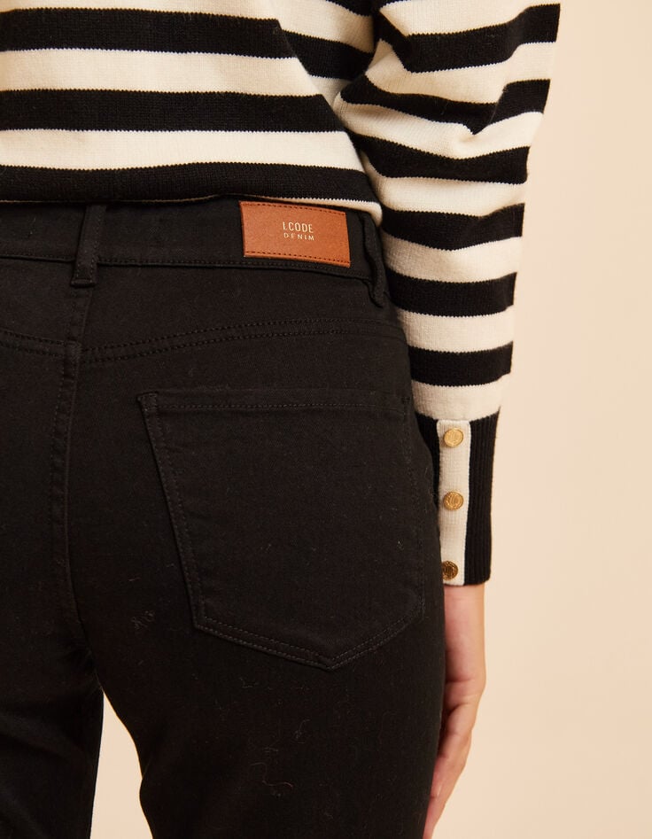 Schwarze Flare-Jeans Cropped doppelte Herzform Jessica I.Code-5 Schwarze Flare-Jeans Cropped doppelte Herzform Jessica I.Code-5