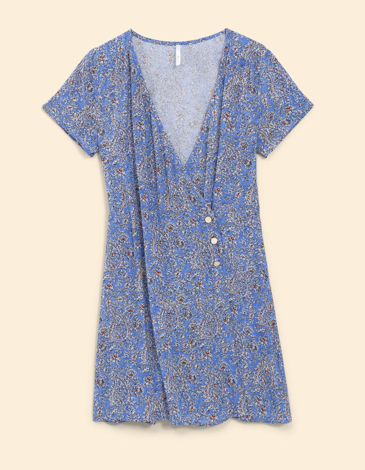 Robe portefeuille bleue imprimé cachemire floral I.Code-7