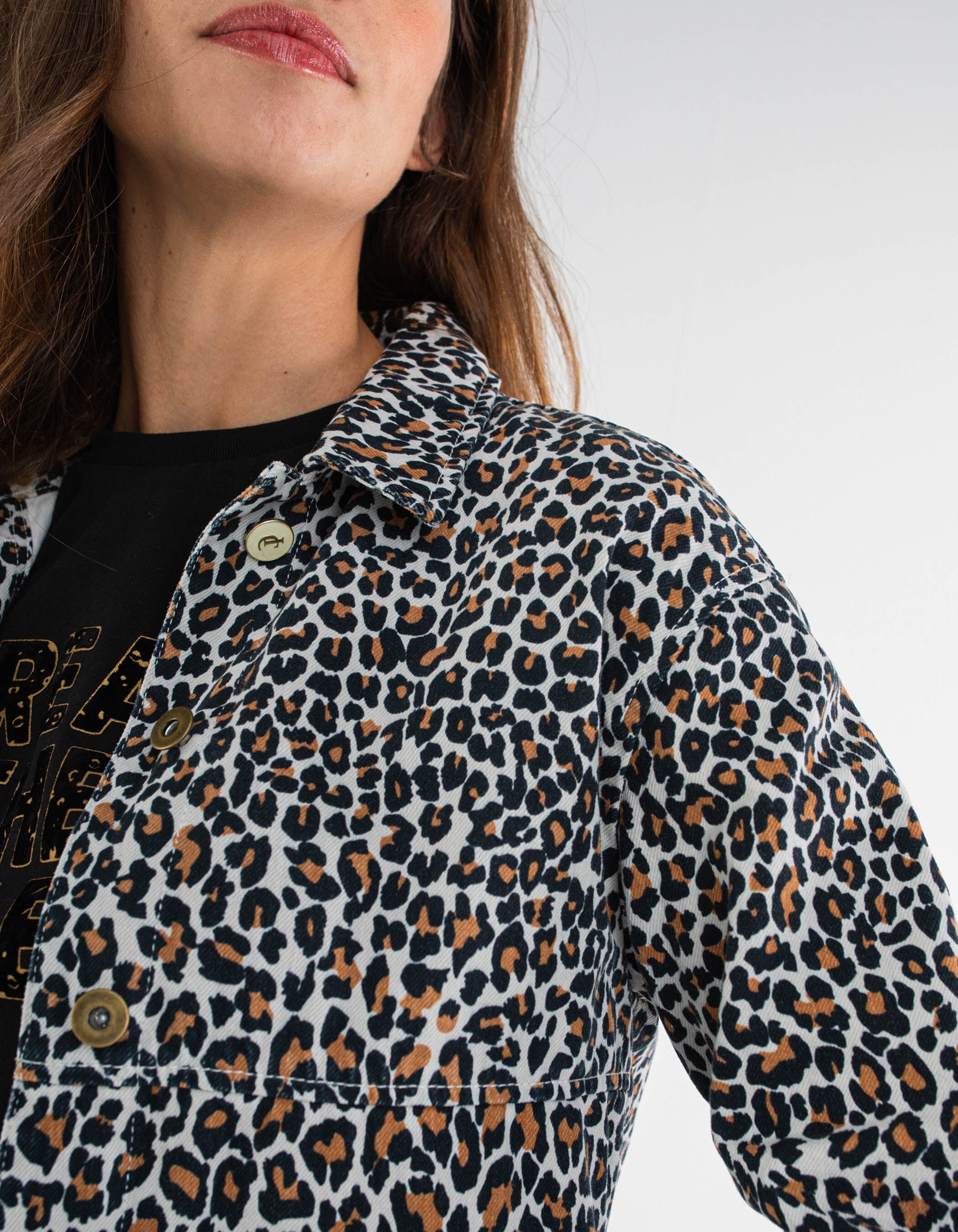 I.Code fawn leopard print denim jacket