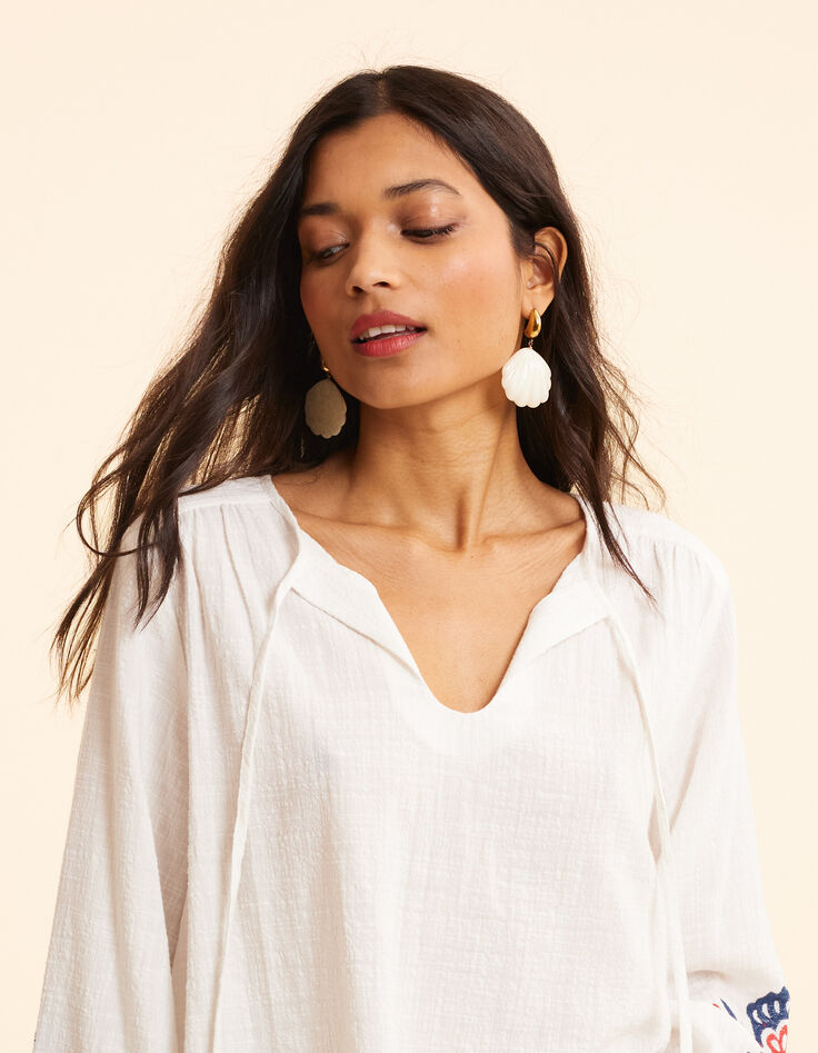 Blouse écrue maxi broderie fleurs I.Code-7