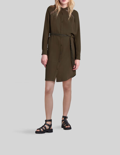 Kaki Damen-Kleid recycelt Spitzeneinsatz Ton-in-Ton - IKKS
