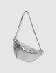 Damen 1440 G&uuml;rteltasche aus gestepptem Leder in Silber-2
