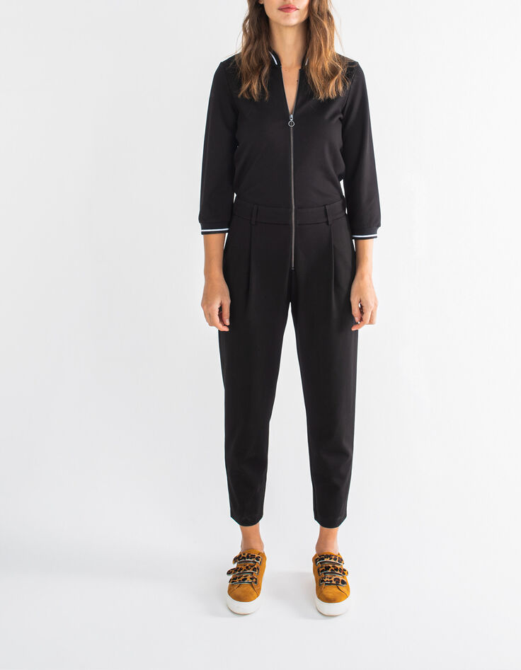Zwarte jumpsuit gestreepte ribboorden I.Code-1