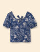 Top marine imprimé maxi fleurs nœud dos I.Code-7