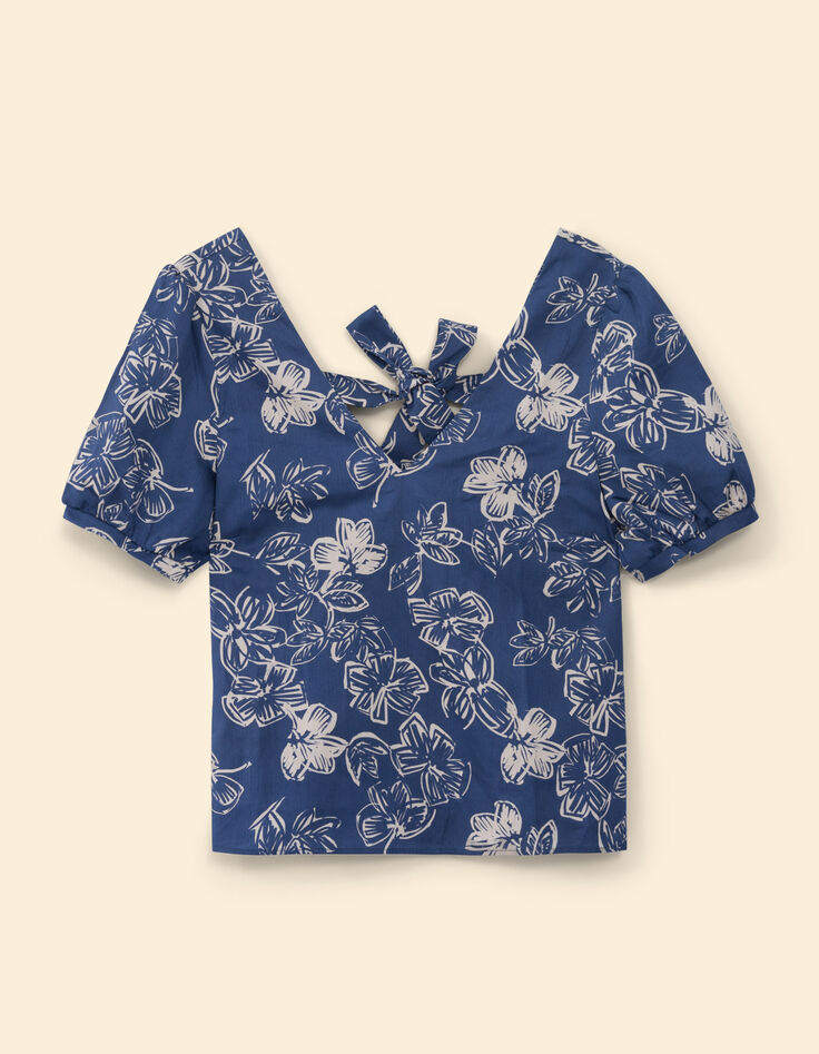 Top marine imprimé maxi fleurs nœud dos I.Code-7