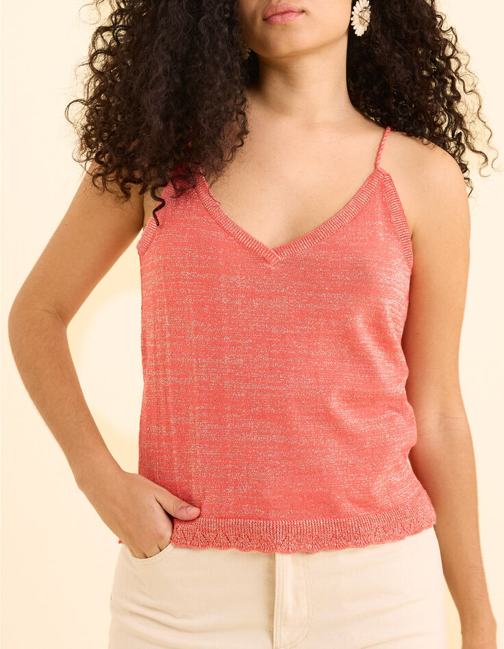 Top fines bretelles rose tricot paillet&eacute; I.Code-1