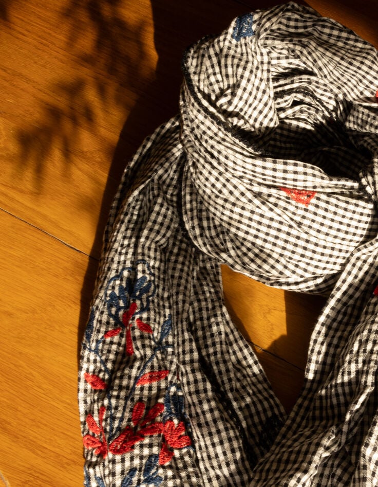 Foulard écru motif vichy broderies couleur I.Code-4
