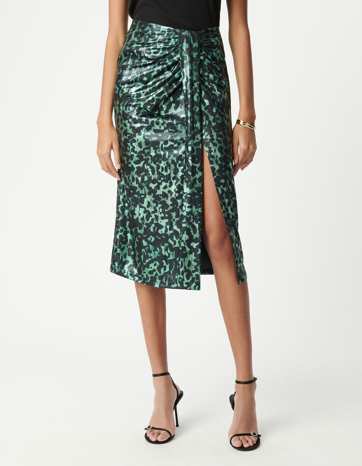 Gr&uuml;ner Rock mit Metallic-Camouflage-Print f&uuml;r Damen-2