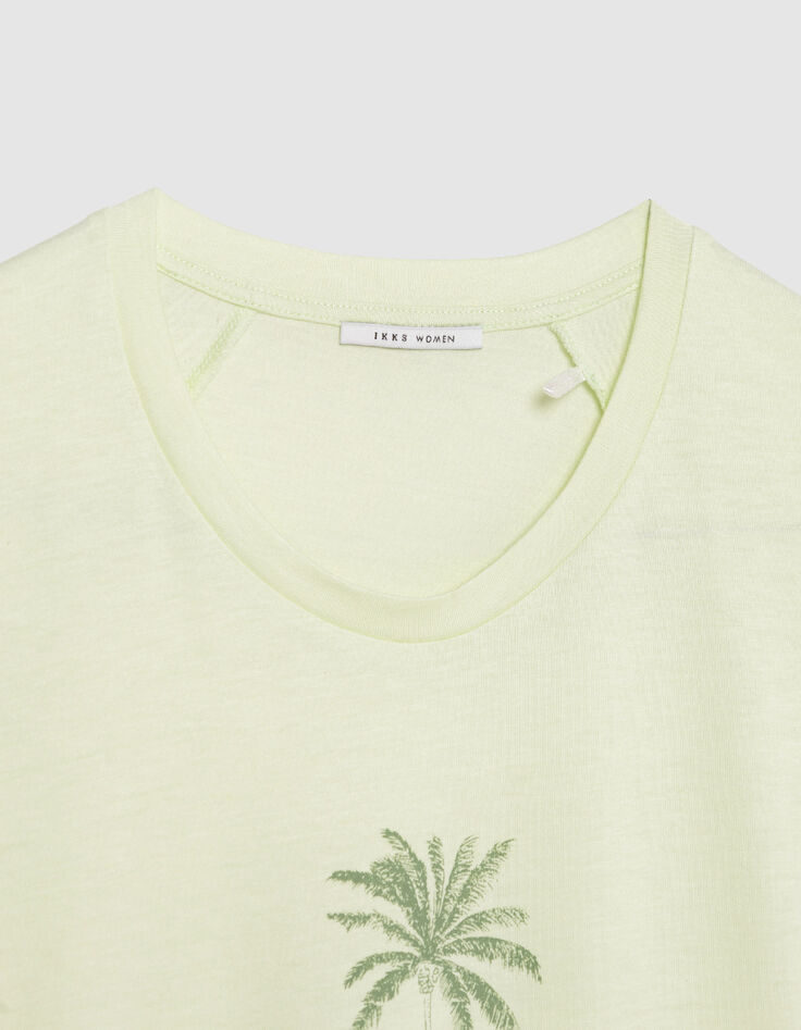 Gr&uuml;nes Damen-T-Shirt mit Palmen und Glitzerbotschaft-7
