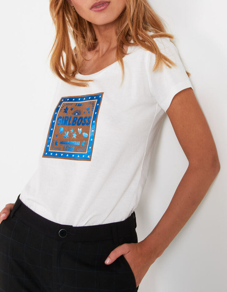 Gebroken wit T-shirt bio blauwe tekst I.Code -4 Gebroken wit T-shirt bio blauwe tekst I.Code -4