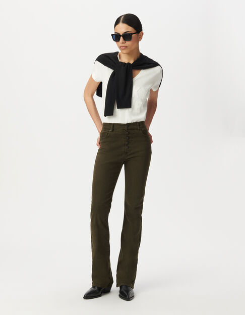 Khaki Flare-Damenjeans, sichtbare Kn&ouml;pfe - IKKS