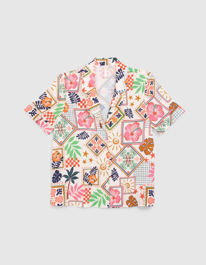 I.Code ecru shirt with patchwork print - I.CODE