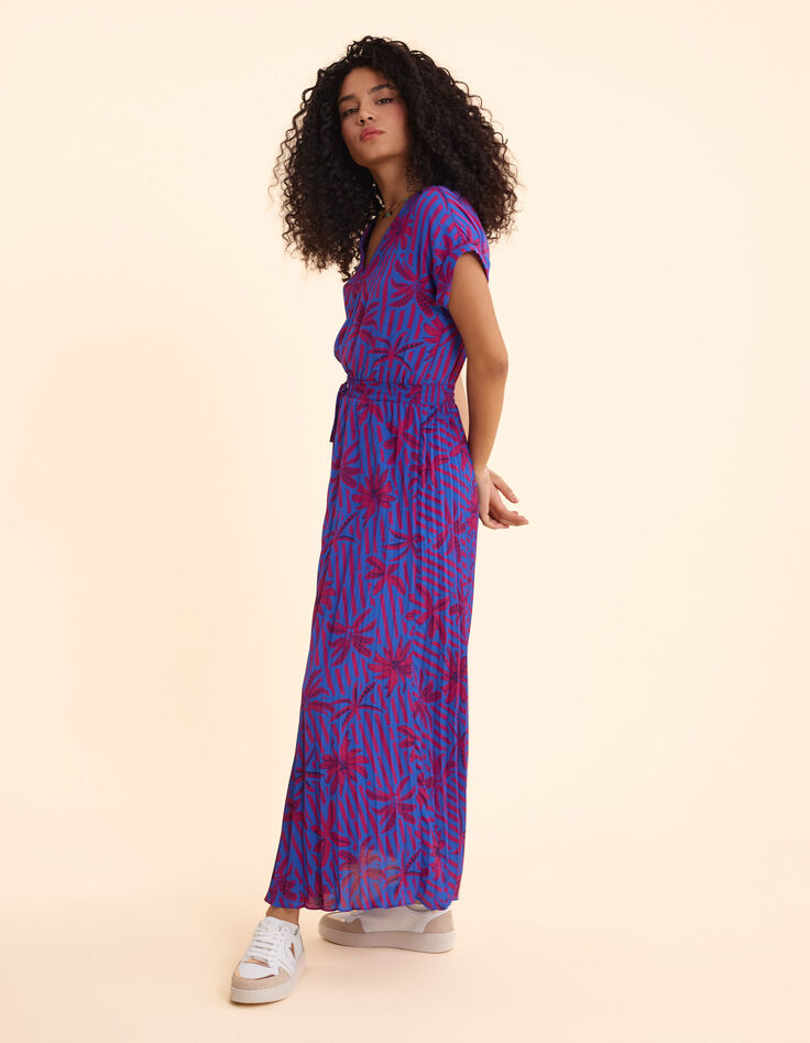 Robe longue indigo imprimé palmiers I.Code-1
