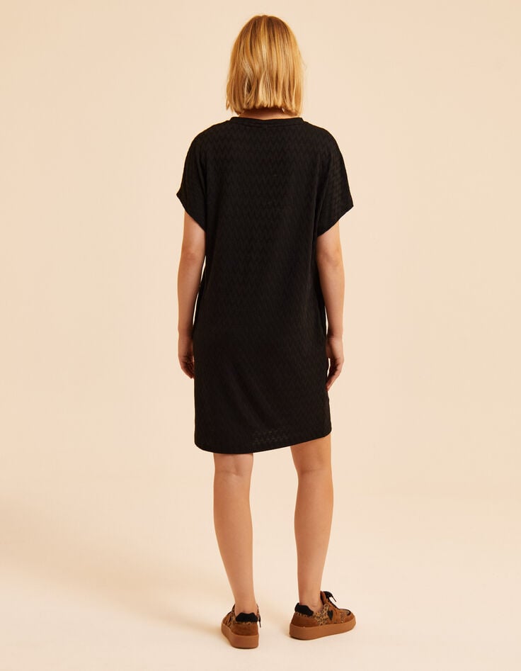 Vestido manga corta negro espigas I.Code-4 Vestido manga corta negro espigas I.Code-4